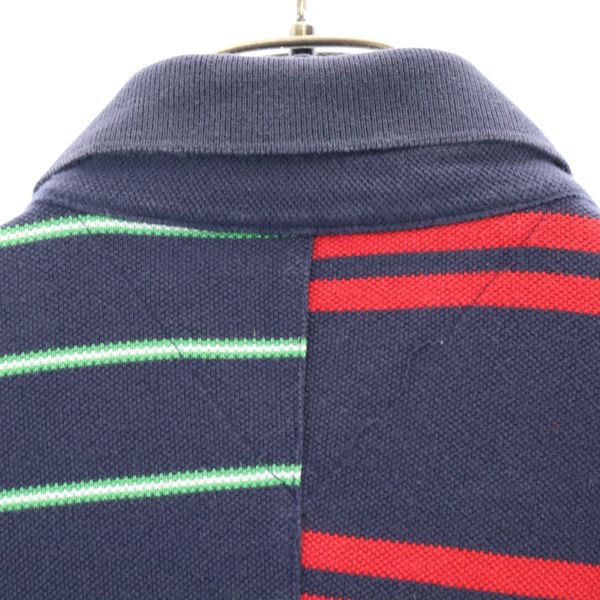 TOMMY HILFIGER トミーヒルフィガー クレイジーパターン ボーダー 半袖 ポロシャツ M 紺系 鹿の子 リメイク メンズ