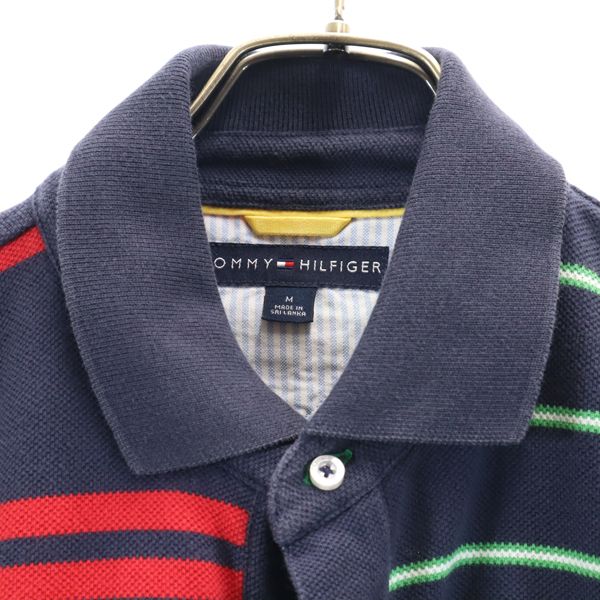 TOMMY HILFIGER トミーヒルフィガー クレイジーパターン ボーダー 半袖 ポロシャツ M 紺系 鹿の子 リメイク メンズ