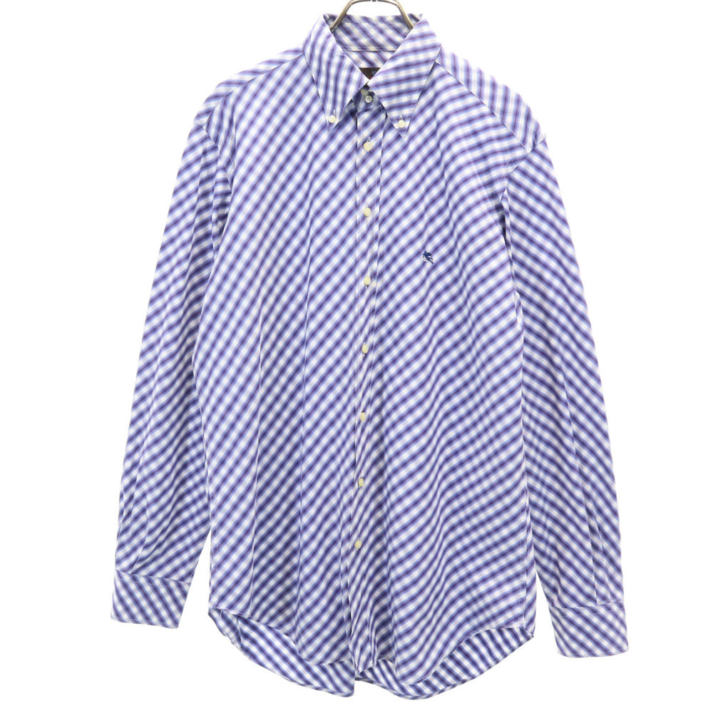 ETRO エトロ イタリア製 チェック柄 長袖 ボタンダウンシャツ 43 パープル 他 ロング丈 メンズ