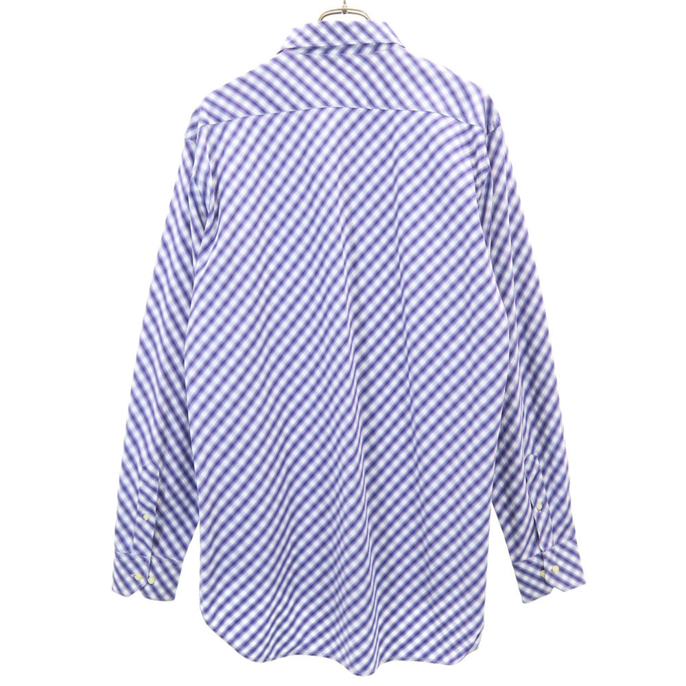 ETRO エトロ イタリア製 チェック柄 長袖 ボタンダウンシャツ 43 パープル 他 ロング丈 メンズ