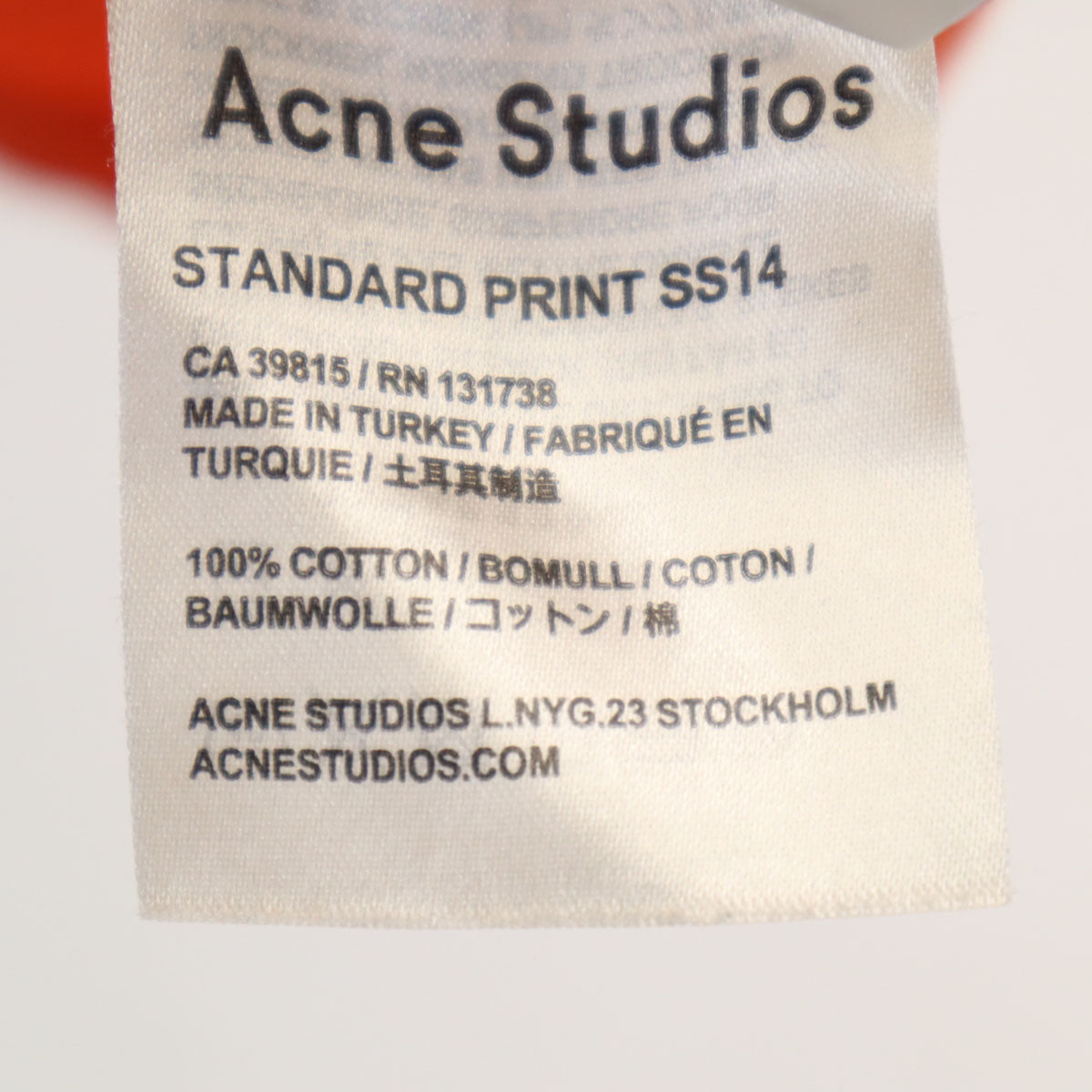 ACNE STUDIOS アクネストゥディオズ 半袖 ラウンドネック Tシャツ S オレンジ メンズ
