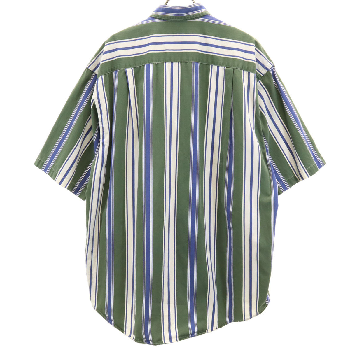 NAUTICA ノーティカ 90s USA製 オールド ストライプ柄 半袖 ボタンダウンシャツ L グリーン メンズ