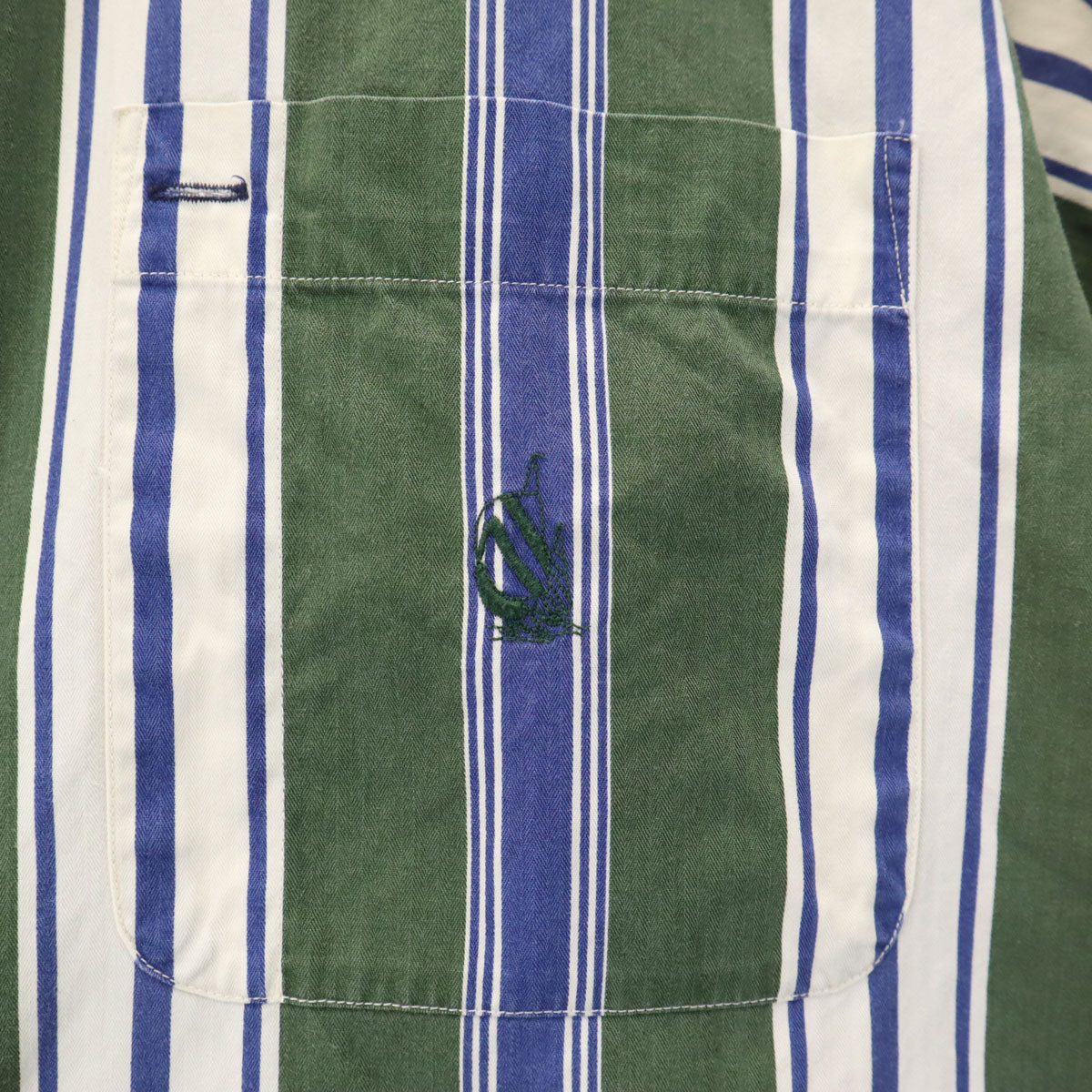 NAUTICA ノーティカ 90s USA製 オールド ストライプ柄 半袖 ボタンダウンシャツ L グリーン メンズ