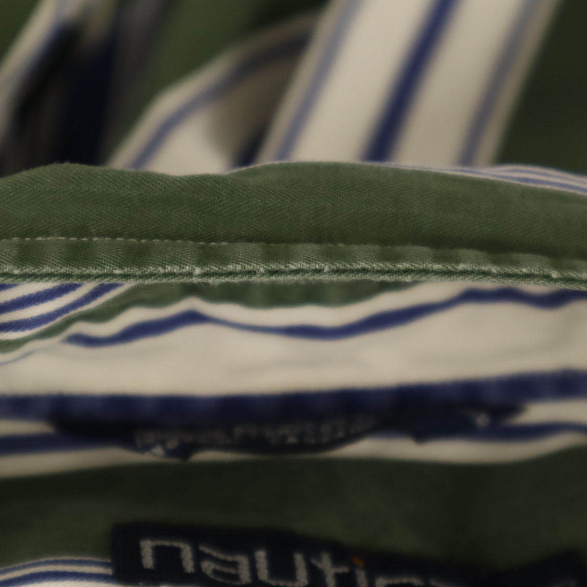 NAUTICA ノーティカ 90s USA製 オールド ストライプ柄 半袖 ボタンダウンシャツ L グリーン メンズ