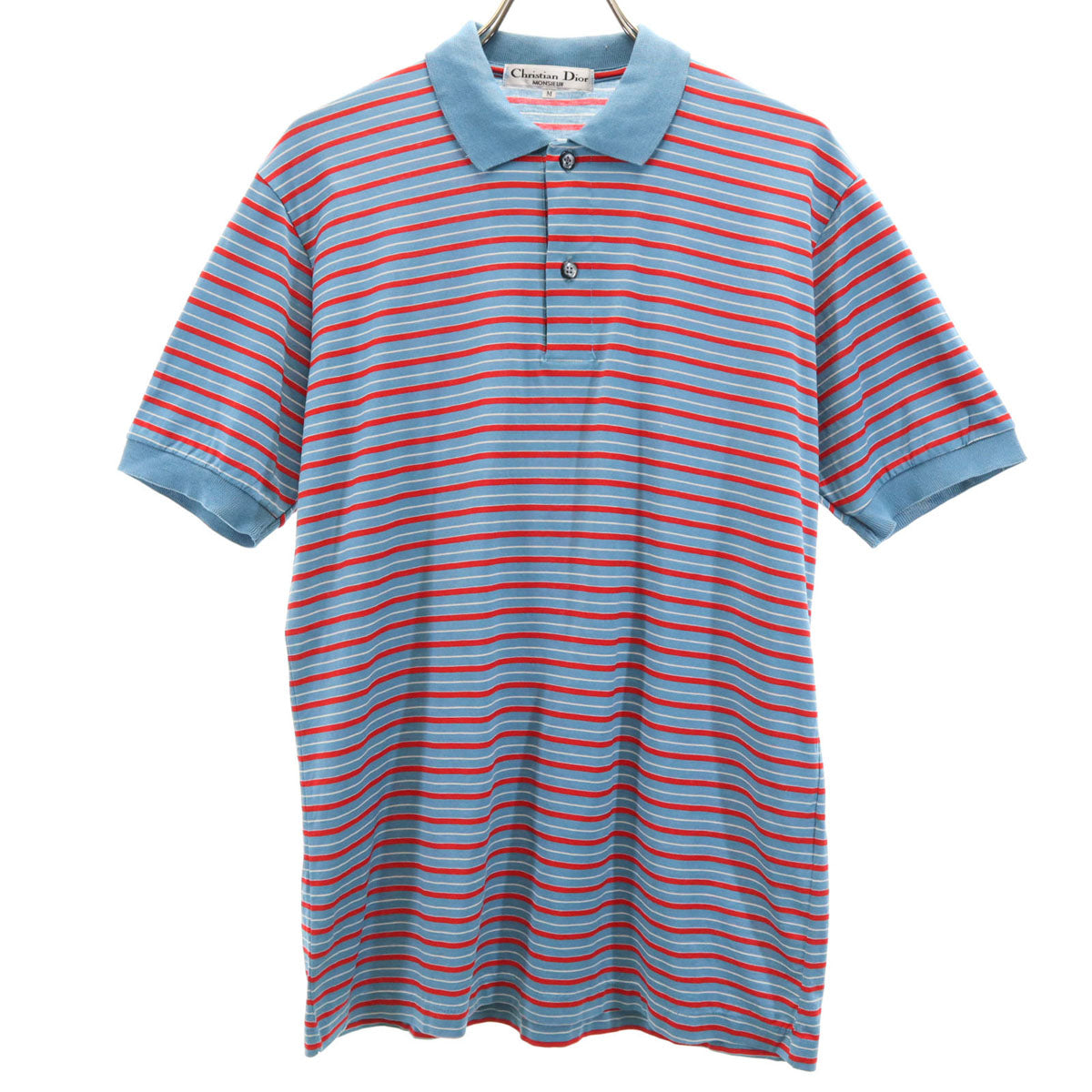 Christian Dior MONSIEUR クリスチャンディオール ムッシュ 90s オールド ボーダー柄 半袖 ポロシャツ M ブルー系 メンズ