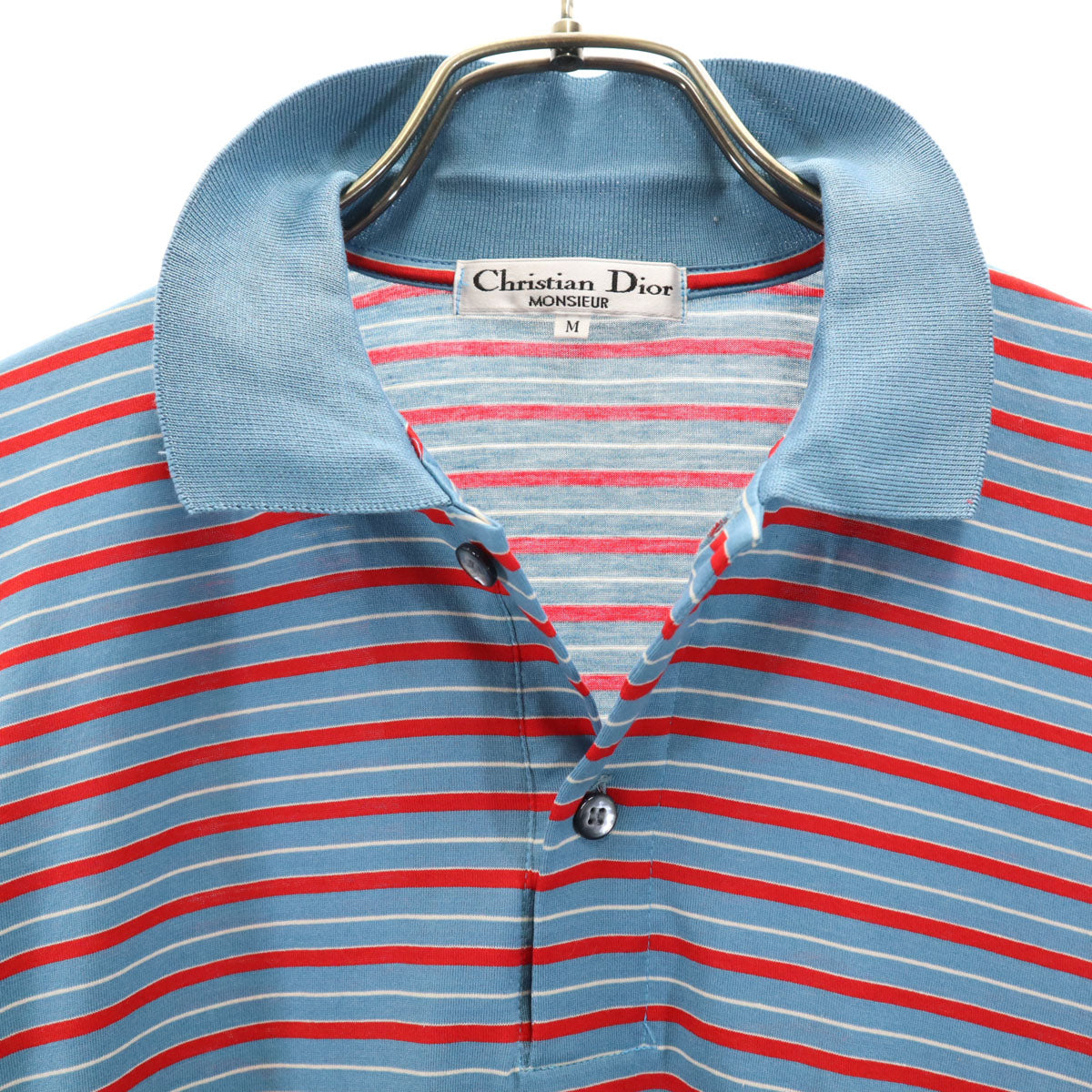 Christian Dior MONSIEUR クリスチャンディオール ムッシュ 90s オールド ボーダー柄 半袖 ポロシャツ M ブルー系 メンズ