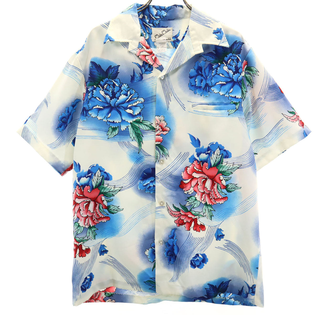 melemele メレメレ 70s 80s USA製 ヴィンテージ 花柄 半袖 アロハシャツ M アイボリー 開襟 メンズ