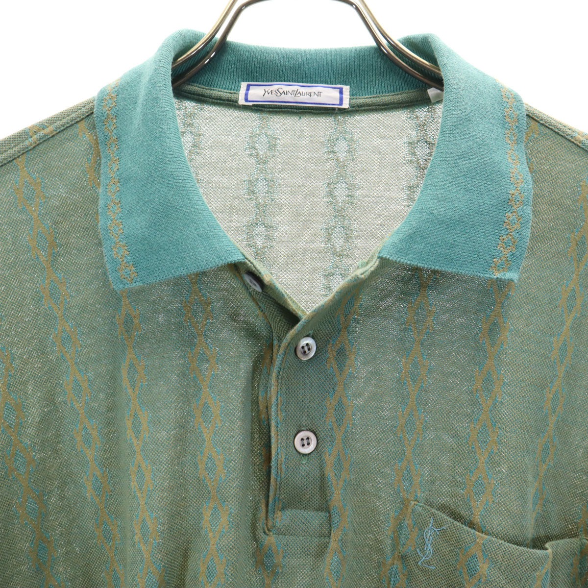 YVES SAINT LAURENT イヴサンローラン 90s オールド ストライプ柄 半袖 ポロシャツ L グリーン系 メンズ