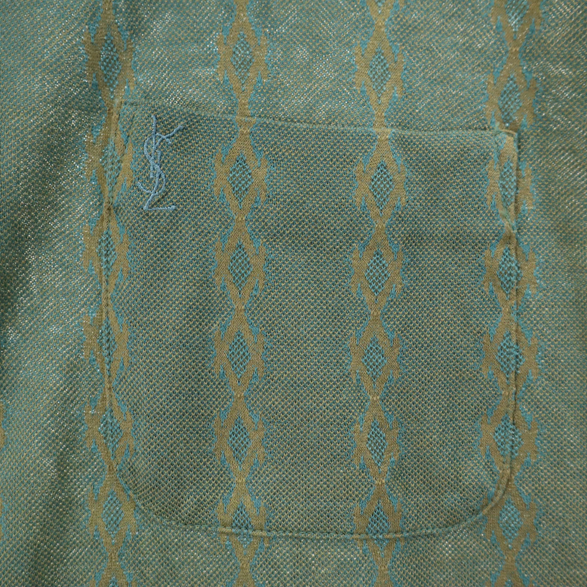 YVES SAINT LAURENT イヴサンローラン 90s オールド ストライプ柄 半袖 ポロシャツ L グリーン系 メンズ
