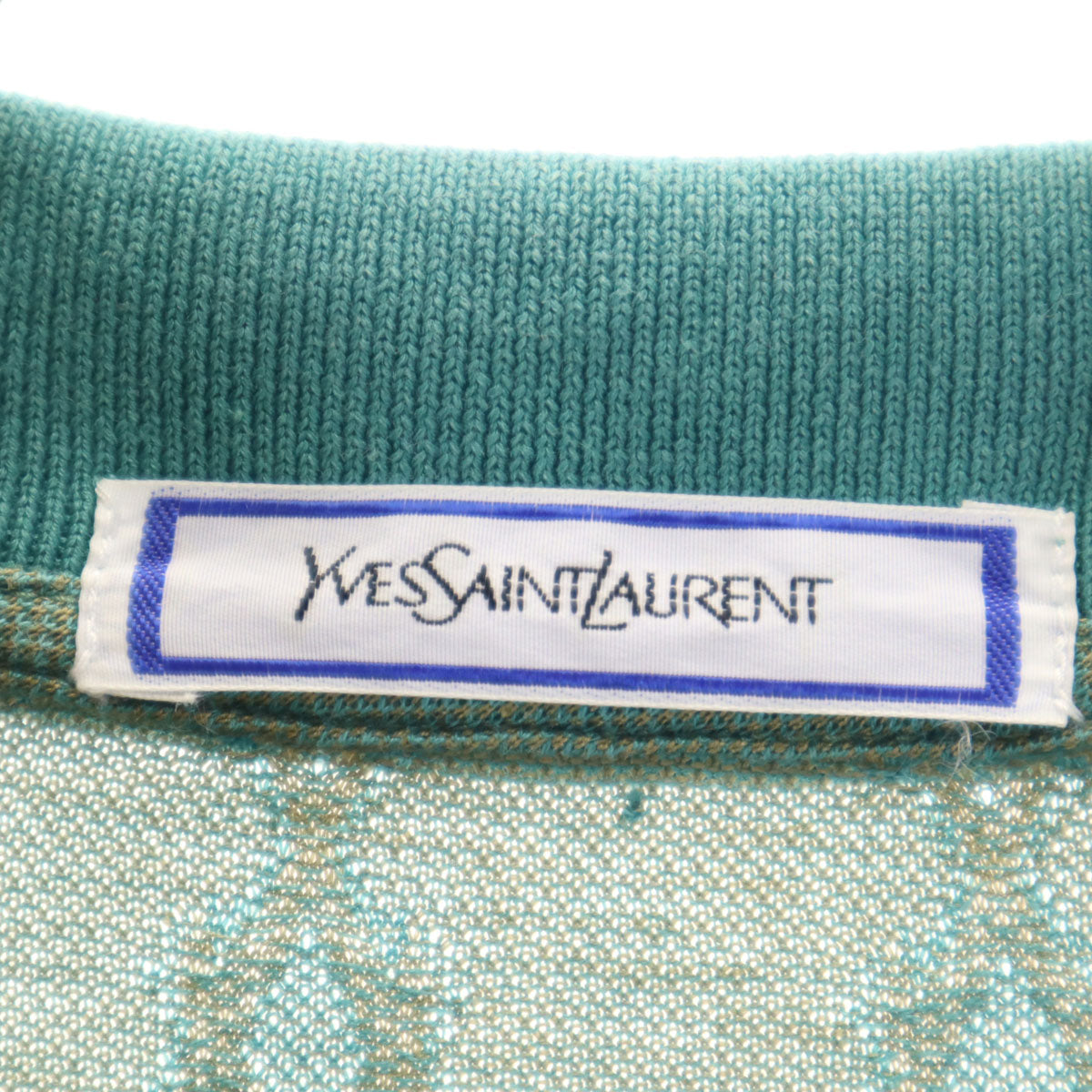 YVES SAINT LAURENT イヴサンローラン 90s オールド ストライプ柄 半袖 ポロシャツ L グリーン系 メンズ