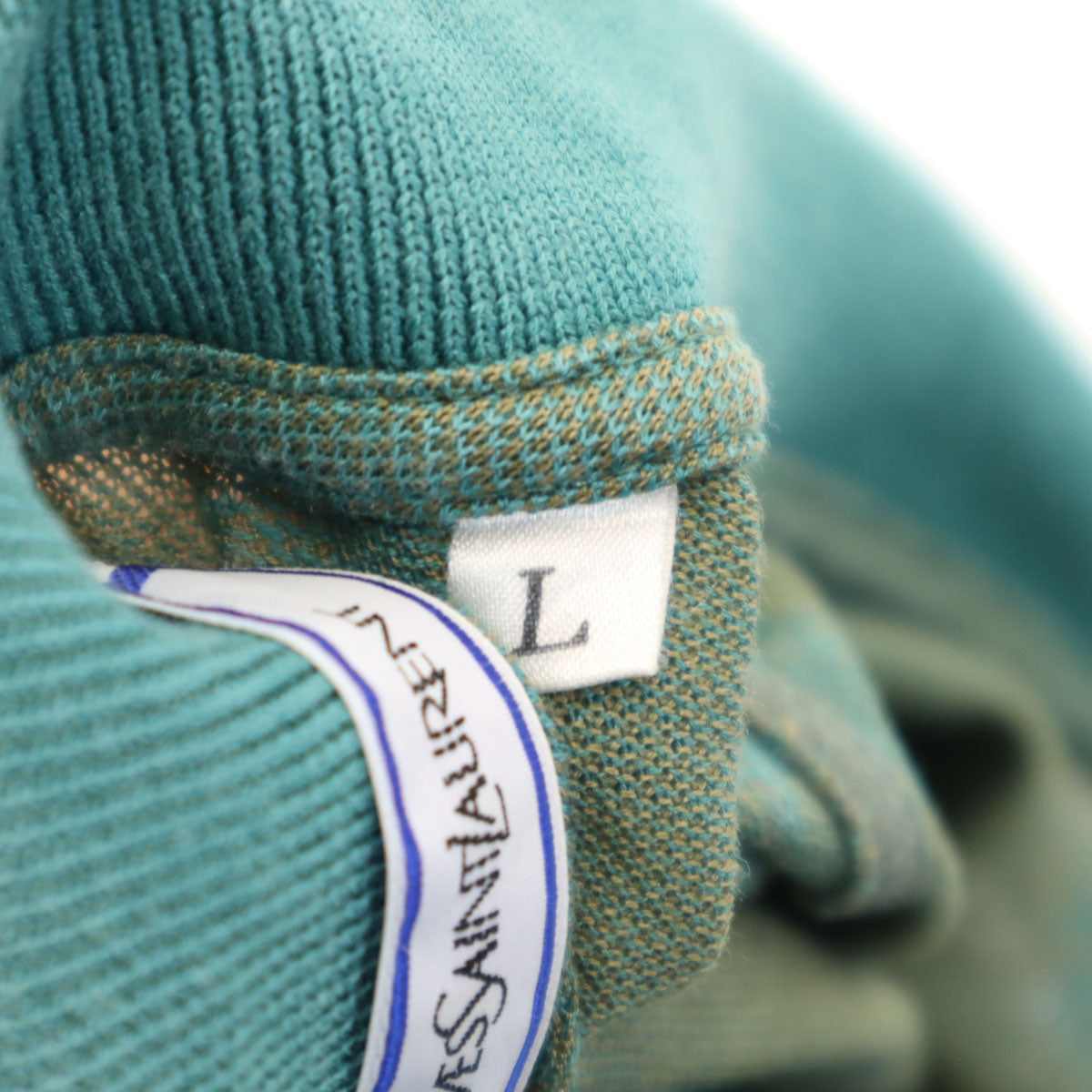 YVES SAINT LAURENT イヴサンローラン 90s オールド ストライプ柄 半袖 ポロシャツ L グリーン系 メンズ