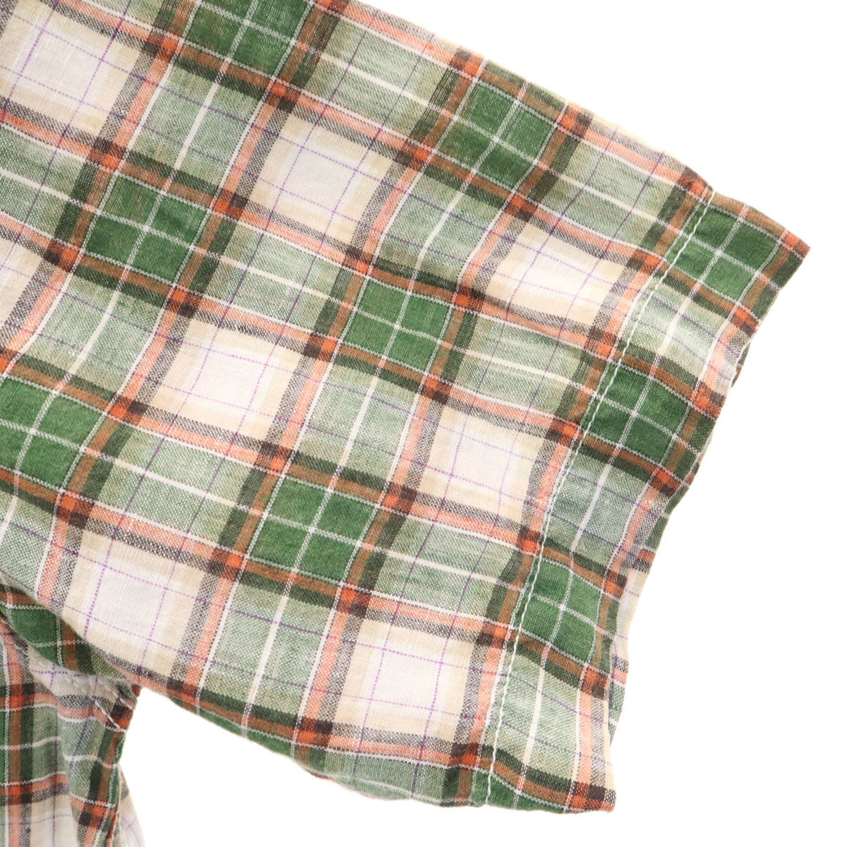 CUSHMAN クッシュマン チェック柄 半袖 リネンライク シャツ L グリーン系 メンズ
