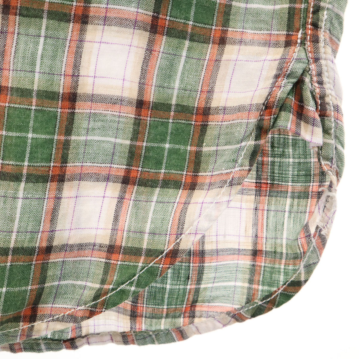 CUSHMAN クッシュマン チェック柄 半袖 リネンライク シャツ L グリーン系 メンズ