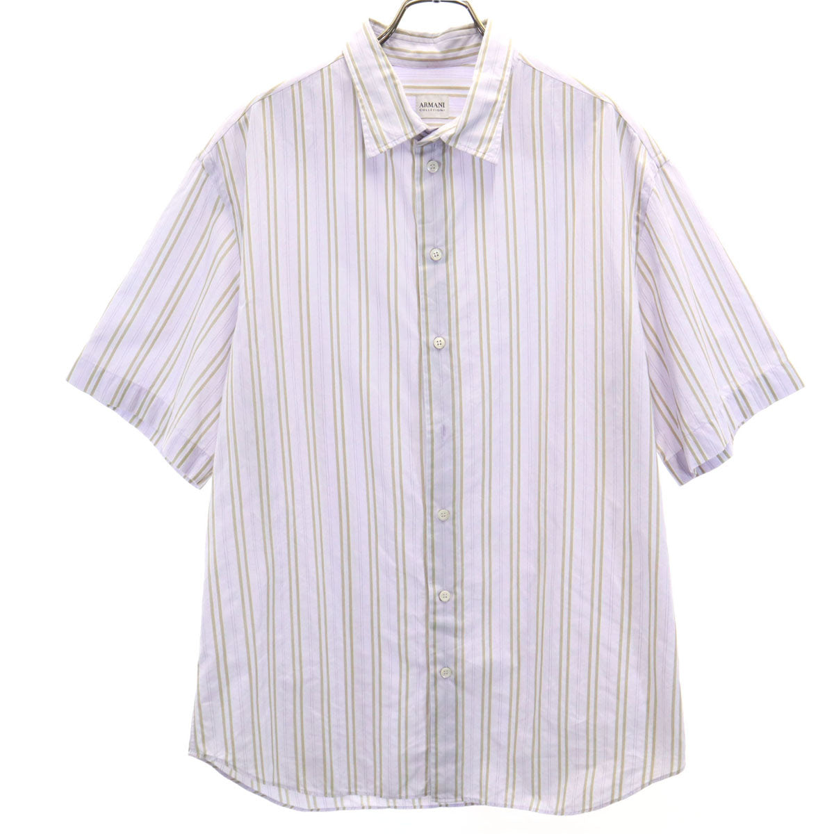 ARMANI アルマーニ コレッツィオーネ ストライプ柄 半袖 シャツ XL パープル系 COLLEZIONI メンズ