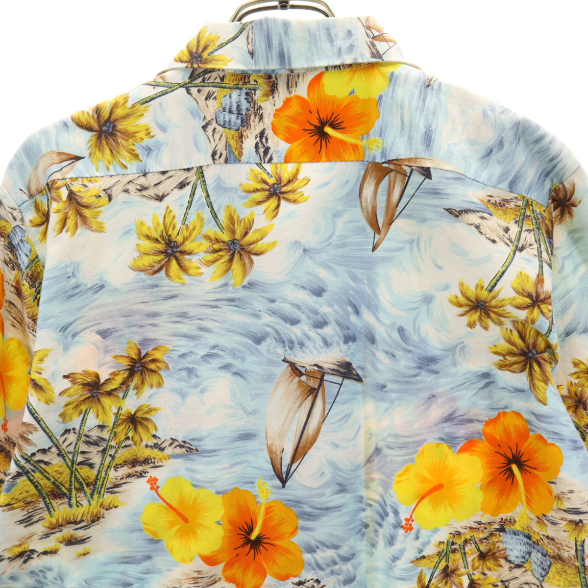 GOLD FISH 80s 90s オールド ハワイアン柄 半袖 アロハシャツ 水色系 開襟 メンズ