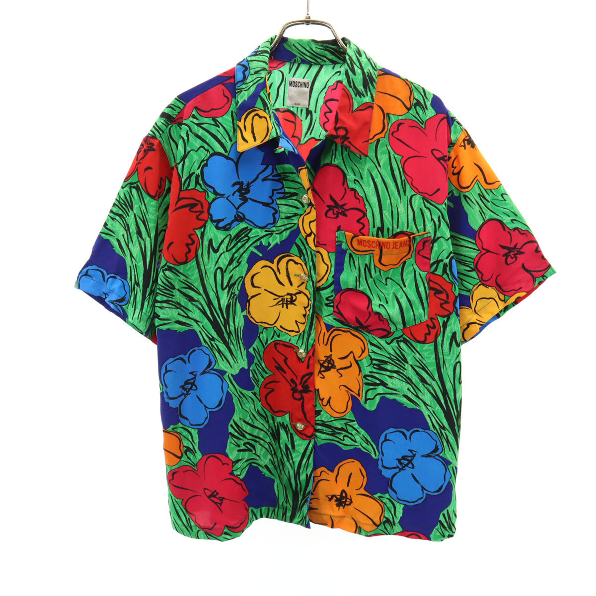 MOSCHINO モスキーノ JEANS 花柄 半袖 オープンカラー シャツ 9 レディース