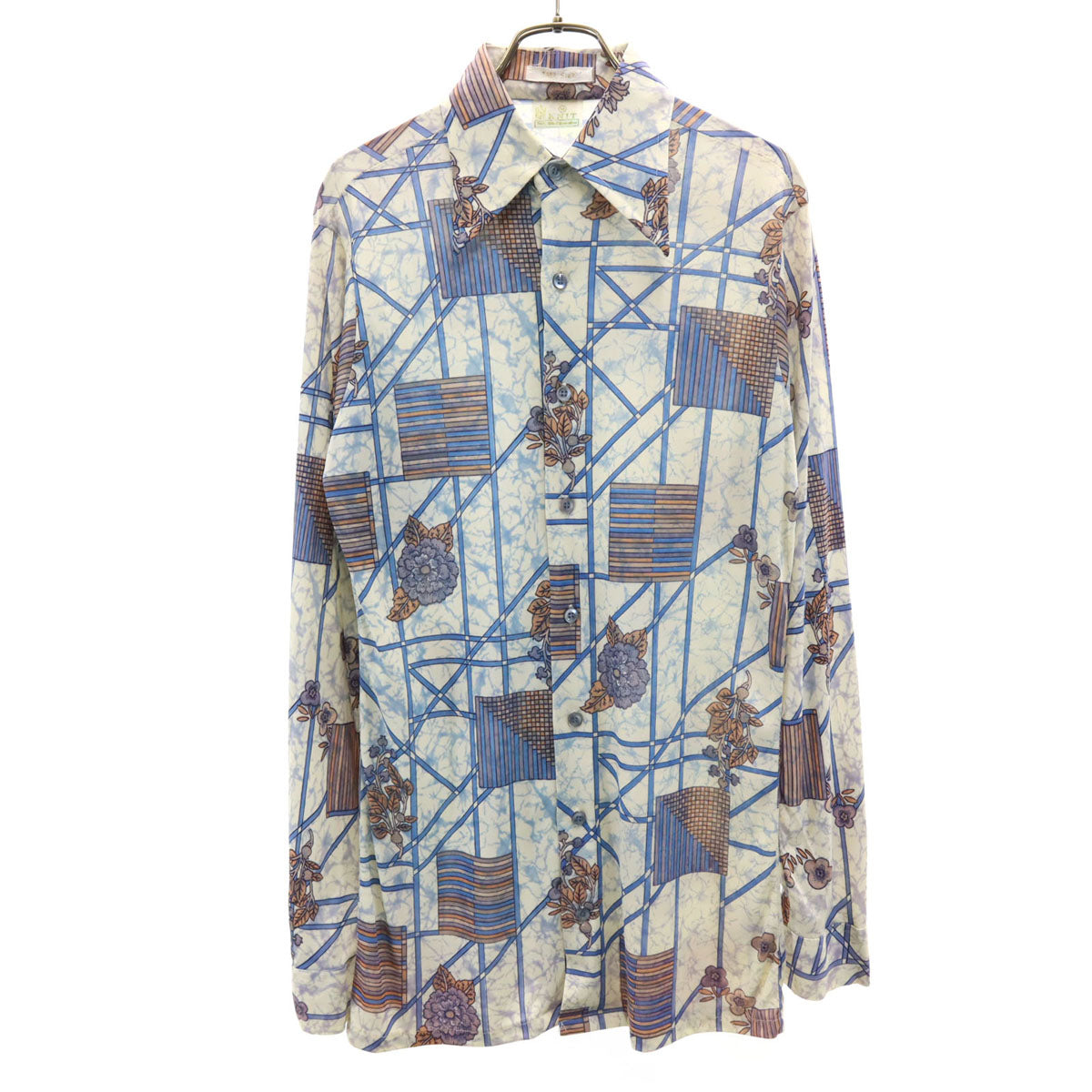 Sears シアーズ 70s ヴィンテージ 花柄 長袖 シャツ M アイボリー メンズ