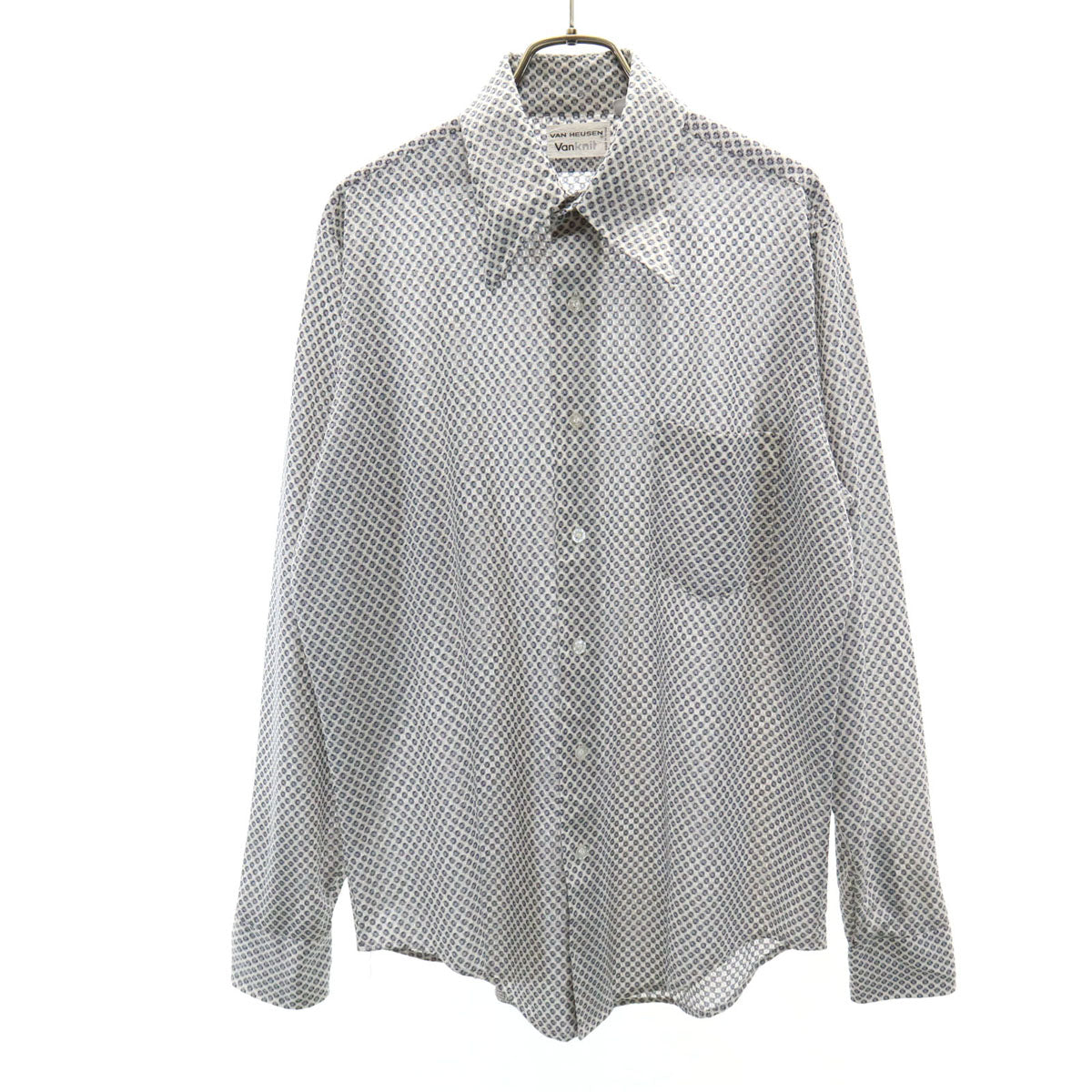 VAN HEUSEN ヴァンヒューゼン 70s ヴィンテージ 総柄 長袖 シャツ 15 1/2-34 ホワイト メンズ