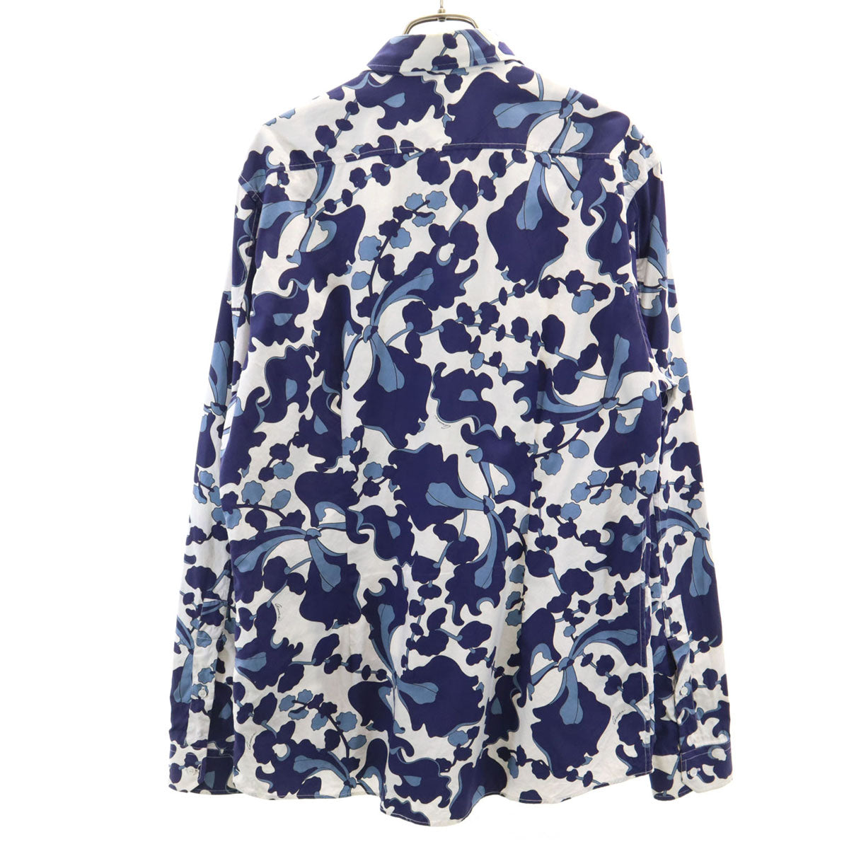 GUCCI グッチ イタリア製 シルクブレンド 総柄 長袖 シャツ 42 ネイビー メンズ