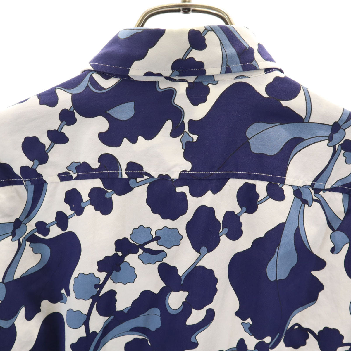 GUCCI グッチ イタリア製 シルクブレンド 総柄 長袖 シャツ 42 ネイビー メンズ