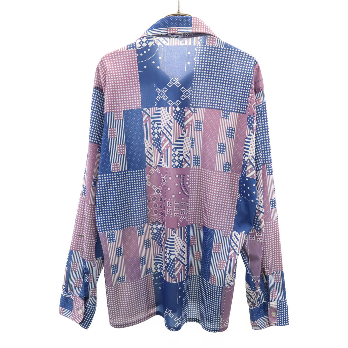 70s ヴィンテージ 総柄 長袖 シャツ ブルー系 メンズ