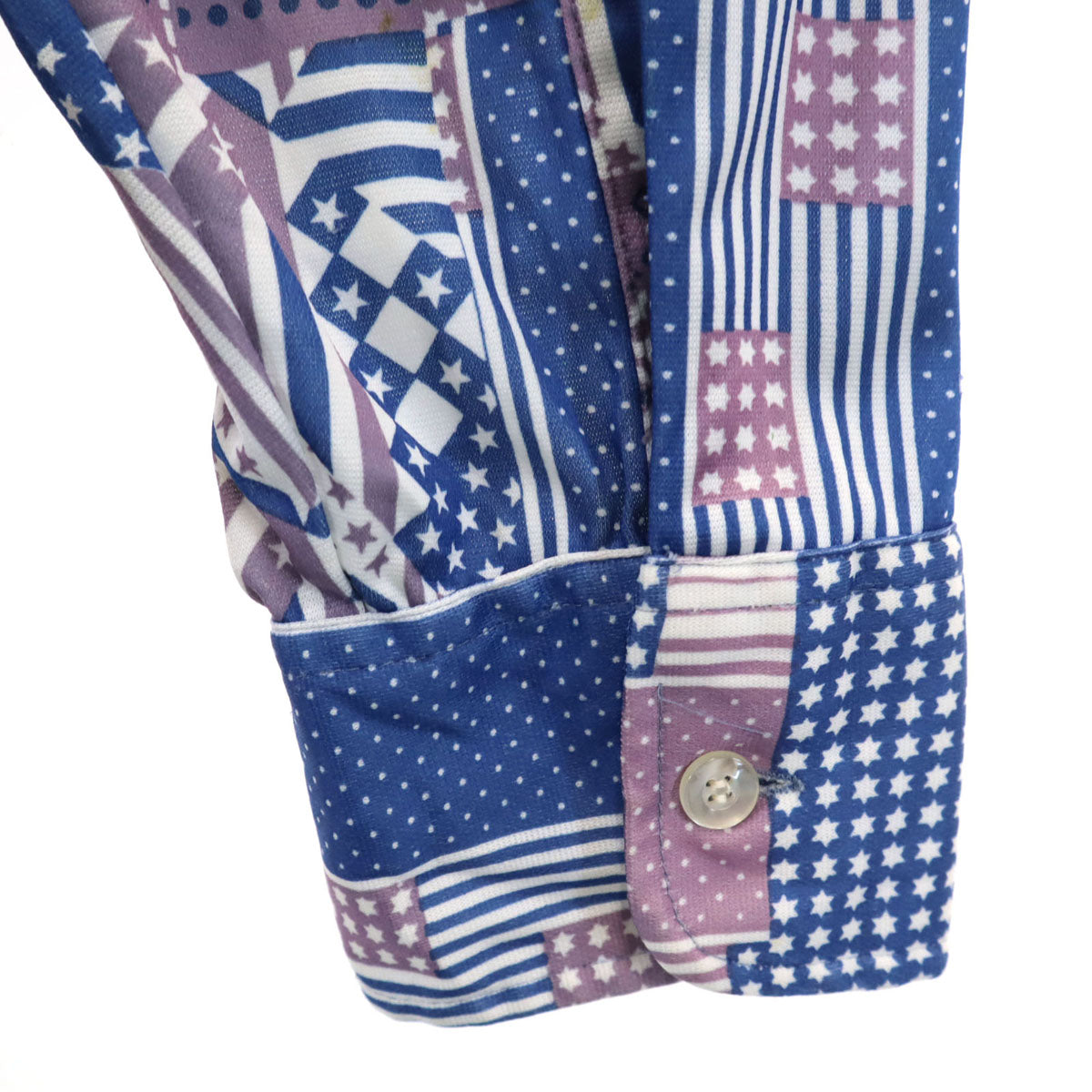 70s ヴィンテージ 総柄 長袖 シャツ ブルー系 メンズ