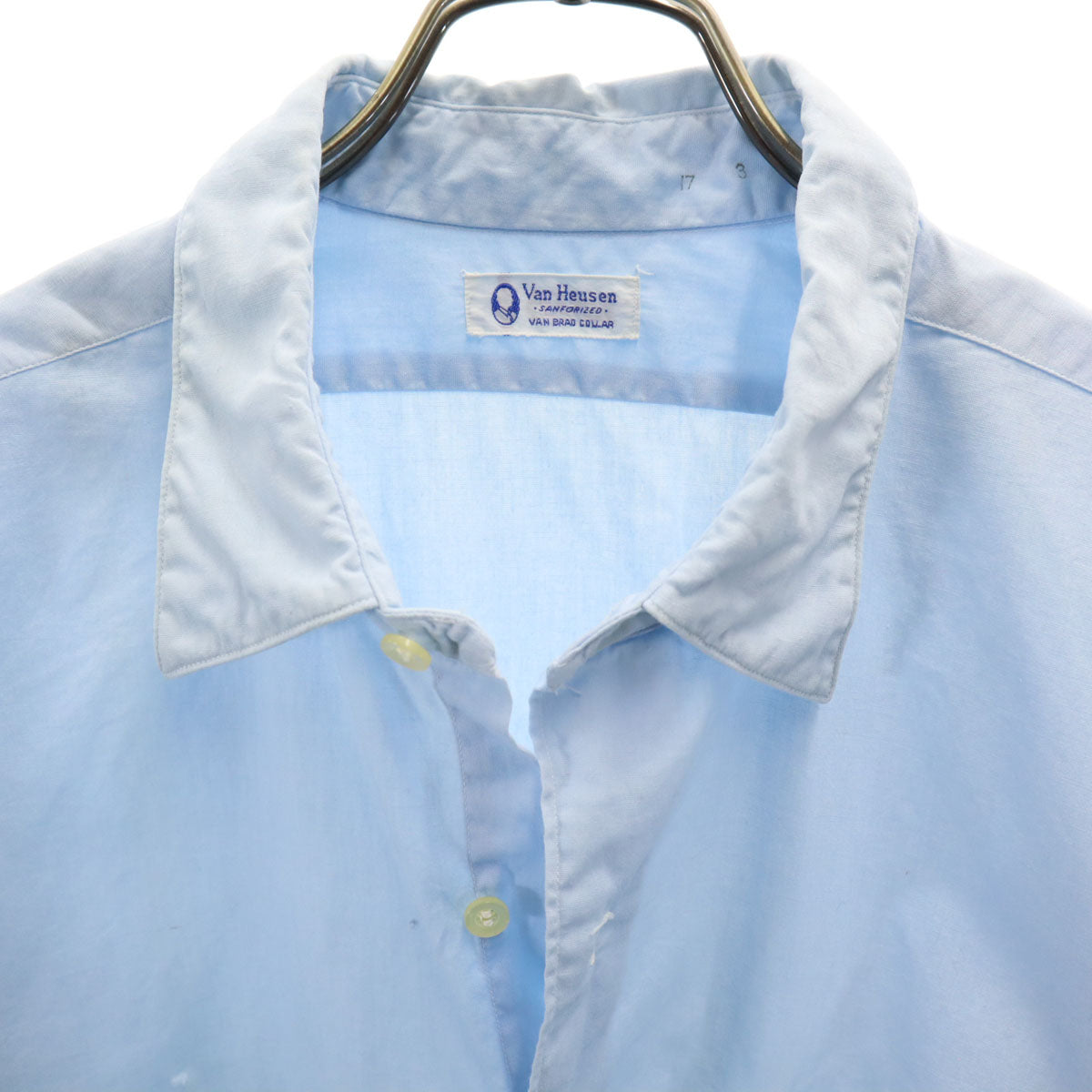 VAN HEUSEN ヴァンヒューゼン 50s 60s ヴィンテージ 長袖 シャツ 17-33 水色 ダブルカフス メンズ