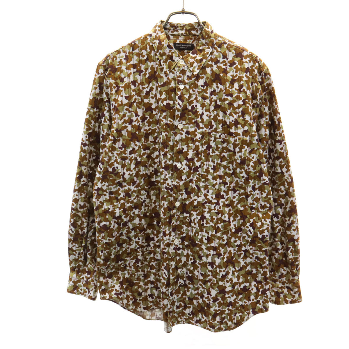 COMME des GARCONS HOMME PLUS コムデギャルソンオムプリュス 1997年 90s 日本製 オールド カモフラ ストライプ柄 長袖 シャツ ブラウン系 迷彩 メンズ
