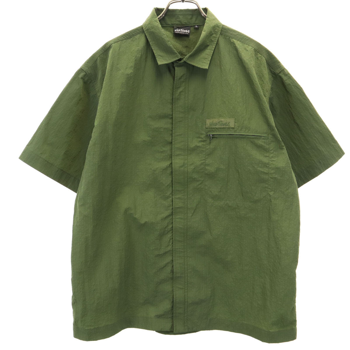WILDTHINGS ワイルドシングス 半袖 ジップ シャツ L カーキ メンズ