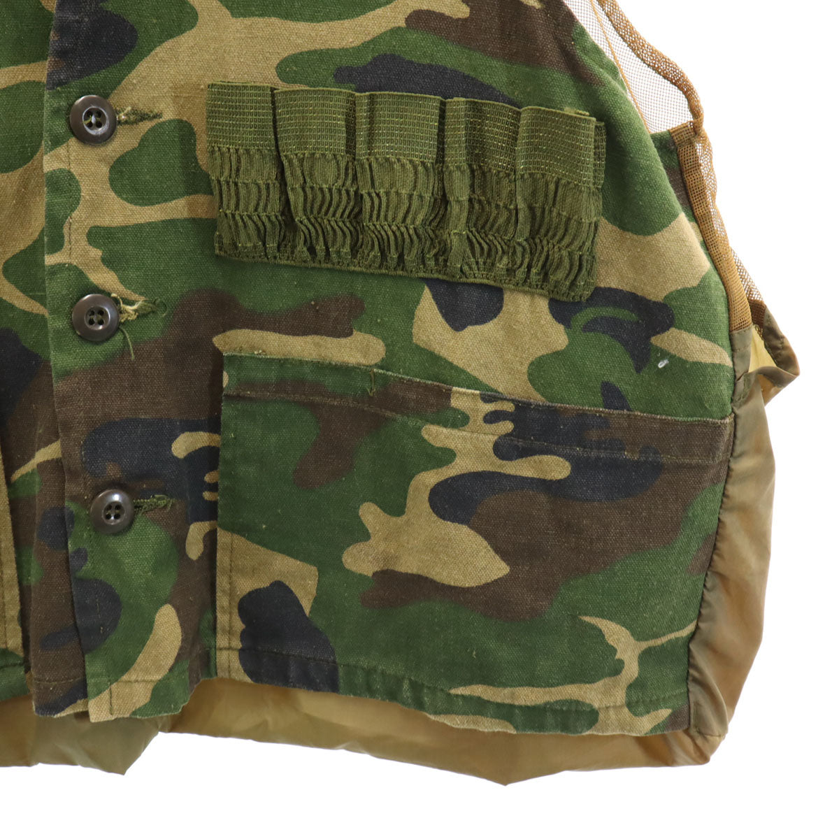 GAME WINNER ゲームウィナー 70s ヴィンテージ カモフラ柄 メッシュ切替 ハンティング ベスト M カーキ 迷彩 メンズ