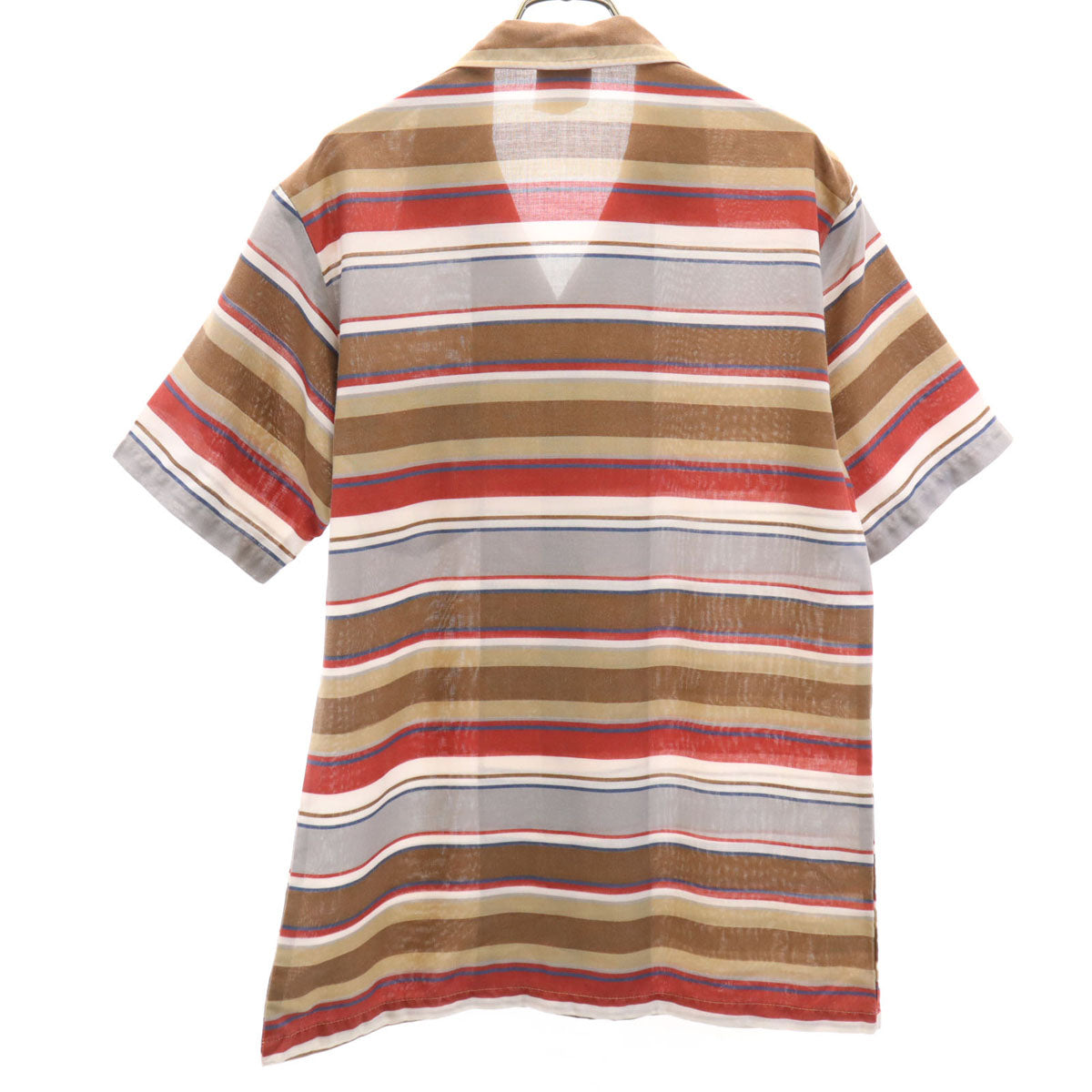 KENNINGTON ケニントン 70s 80s ヴィンテージ ボーダー柄 半袖 オープンカラーシャツ M ブラウン メンズ