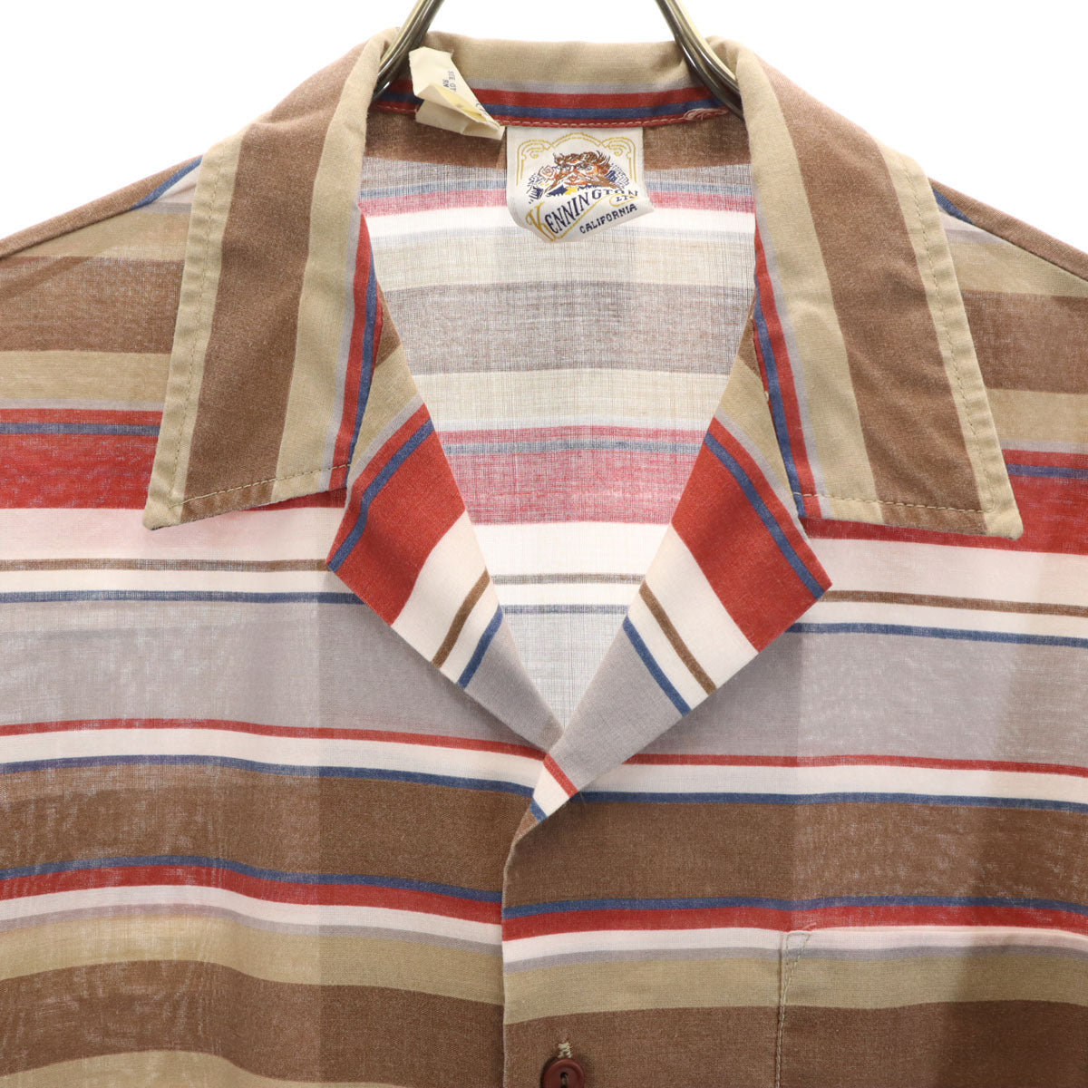 KENNINGTON ケニントン 70s 80s ヴィンテージ ボーダー柄 半袖 オープンカラーシャツ M ブラウン メンズ