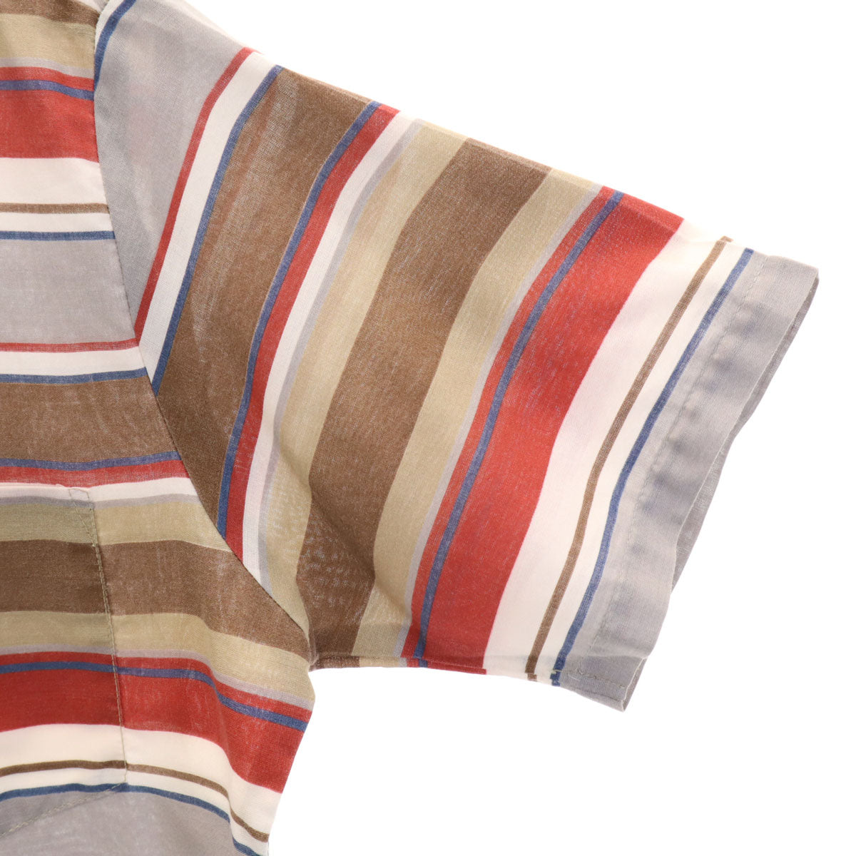 KENNINGTON ケニントン 70s 80s ヴィンテージ ボーダー柄 半袖 オープンカラーシャツ M ブラウン メンズ