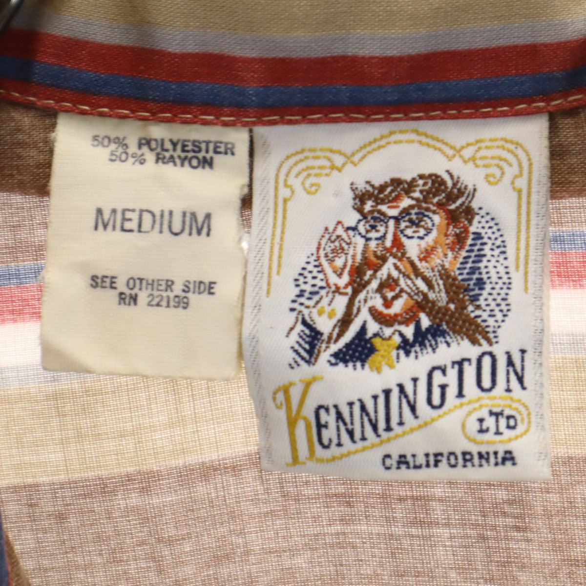 KENNINGTON ケニントン 70s 80s ヴィンテージ ボーダー柄 半袖 オープンカラーシャツ M ブラウン メンズ