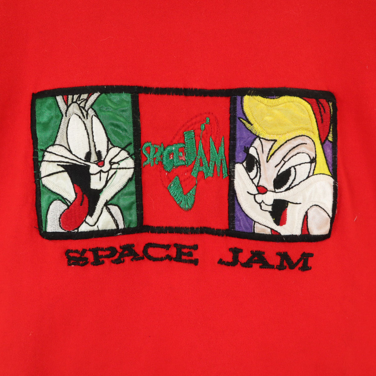 LOONEY TUNES ルーニーテューンズ 90s USA製 オールド SPACE JAM 刺繍 半袖 Tシャツ XL レッド レディース
