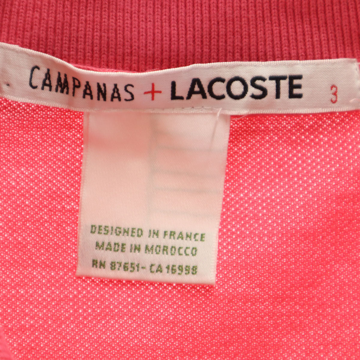 CAMPANAS+LACOSTE LACOSTE ラコステ コラボ 半袖 ポロシャツ 3 ピンク メンズ