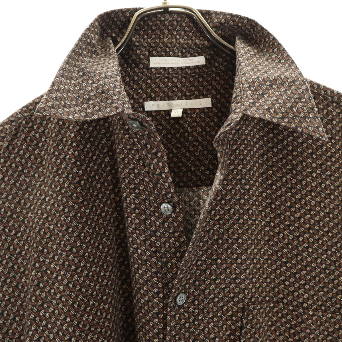 PERRY ELLIS ペリー エリス 90s オールド 総柄 半袖 シャツ XL ブラウン系 メンズ