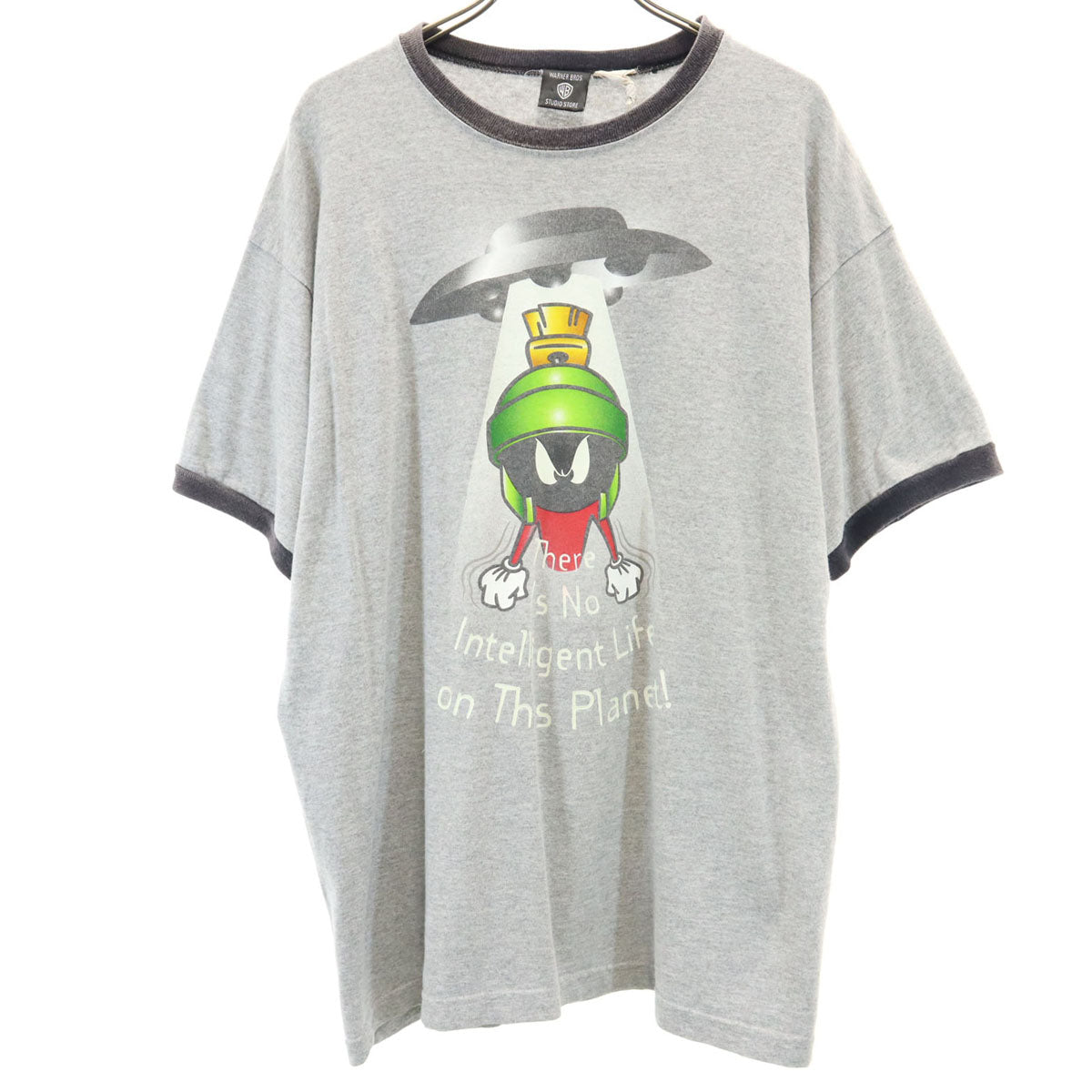 WARNER BROS STUDIO STORE ワーナーブラザーズ スタジオストア 90s USA製 オールド ルーニーテューンズ マービン・ザ・マーシャン 半袖 リンガー Tシャツ M グレー メンズ