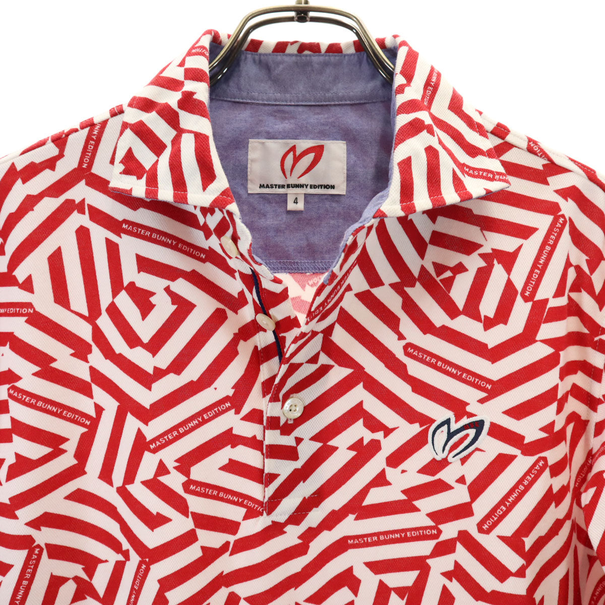 MASTER BUNNY EDITION マスターバニーエディション 日本製 総柄 ゴルフ 半袖 ポロシャツ 4 レッド メンズ