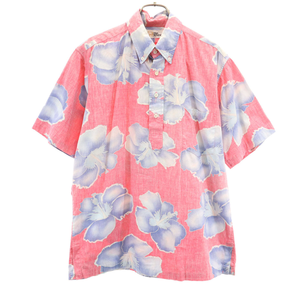 reyn spooner レインスプーナー 80s 金タグ ヴィンテージ リバースプリント ハイビスカス柄 半袖 ボタンダウン アロハシャツ レッド系 プルオーバー メンズ