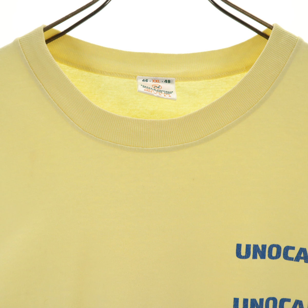 PRETTY&HANDSOME 90s USA製 オールド バックプリント UNOCAL76 半袖 Tシャツ XXL イエロー シングルステッチ 企業モノ ビッグサイズ メンズ