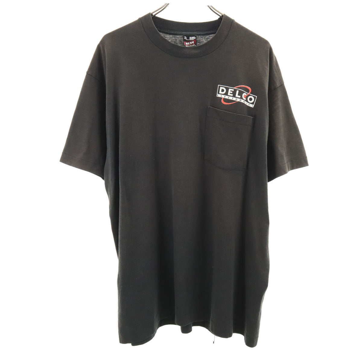 FRUIT OF THE LOOM BEST フルーツオブザルーム ベスト 90s オールド USA製 DELCO 半袖 Tシャツ XL チャコールブラック シングルステッチ ポケT 企業モノ メンズ