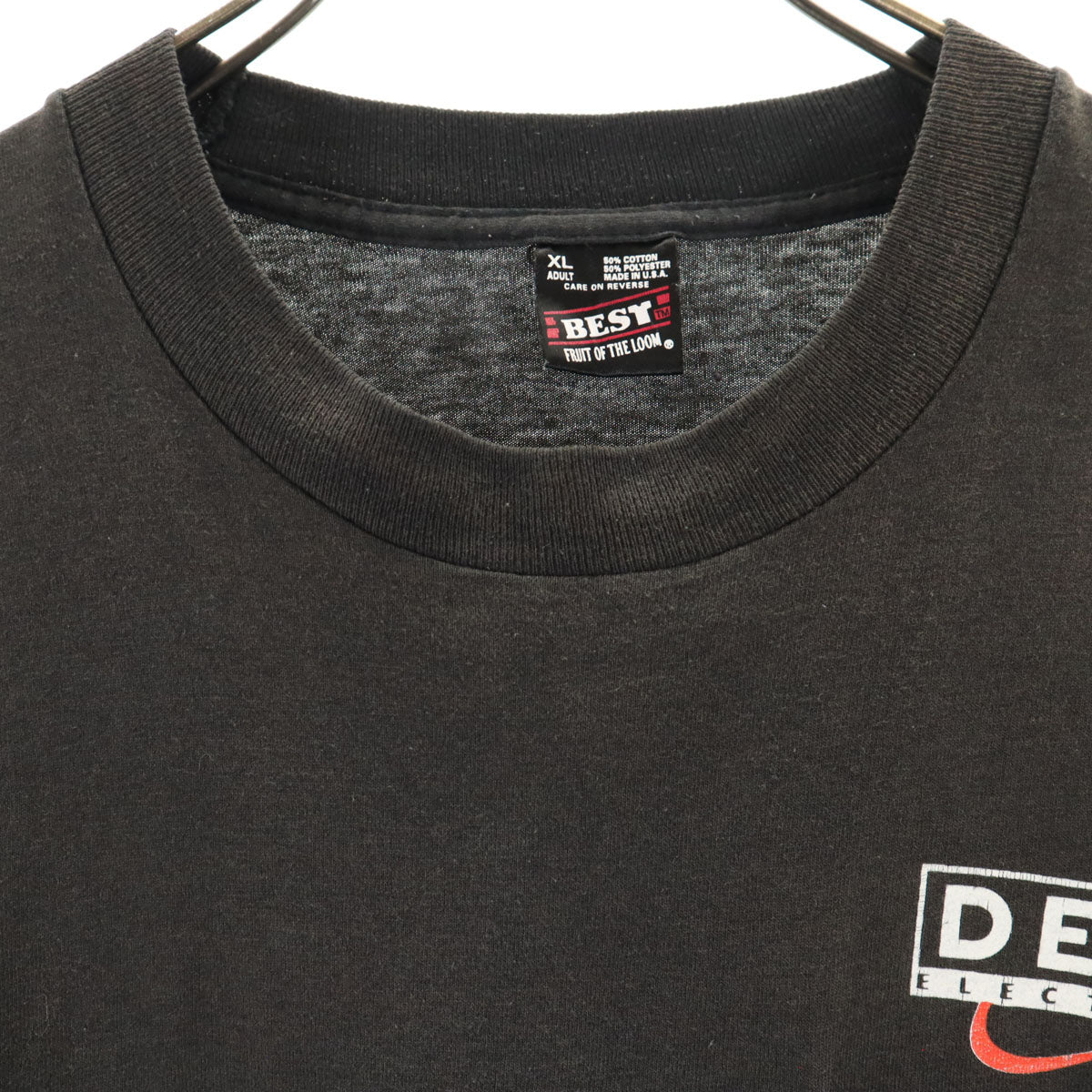 FRUIT OF THE LOOM BEST フルーツオブザルーム ベスト 90s オールド USA製 DELCO 半袖 Tシャツ XL チャコールブラック シングルステッチ ポケT 企業モノ メンズ