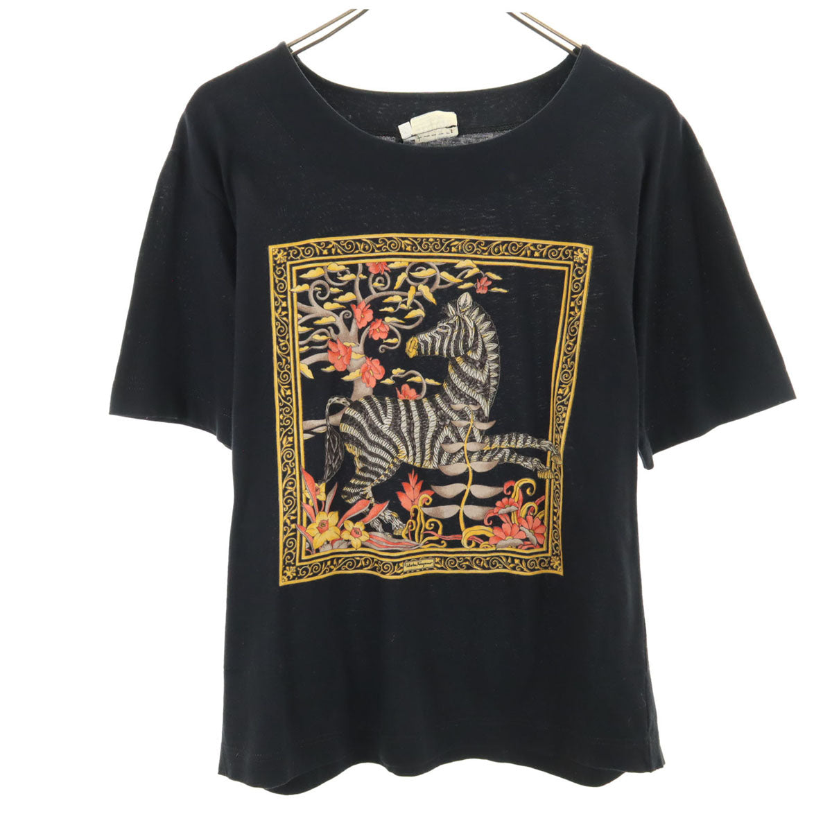 Salvatore Ferragamo サルヴァトーレフェラガモ 90s イタリア製 オールド ゼブラ プリント 半袖 Tシャツ M ブラック しまうま アニマル レディース