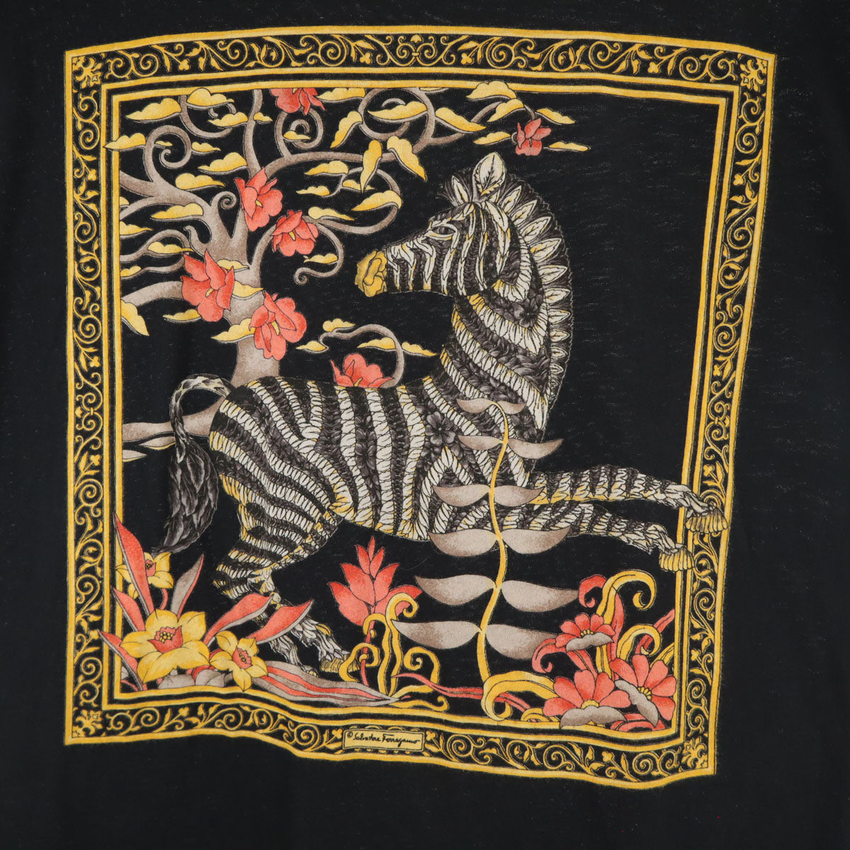 Salvatore Ferragamo サルヴァトーレフェラガモ 90s イタリア製 オールド ゼブラ プリント 半袖 Tシャツ M ブラック しまうま アニマル レディース
