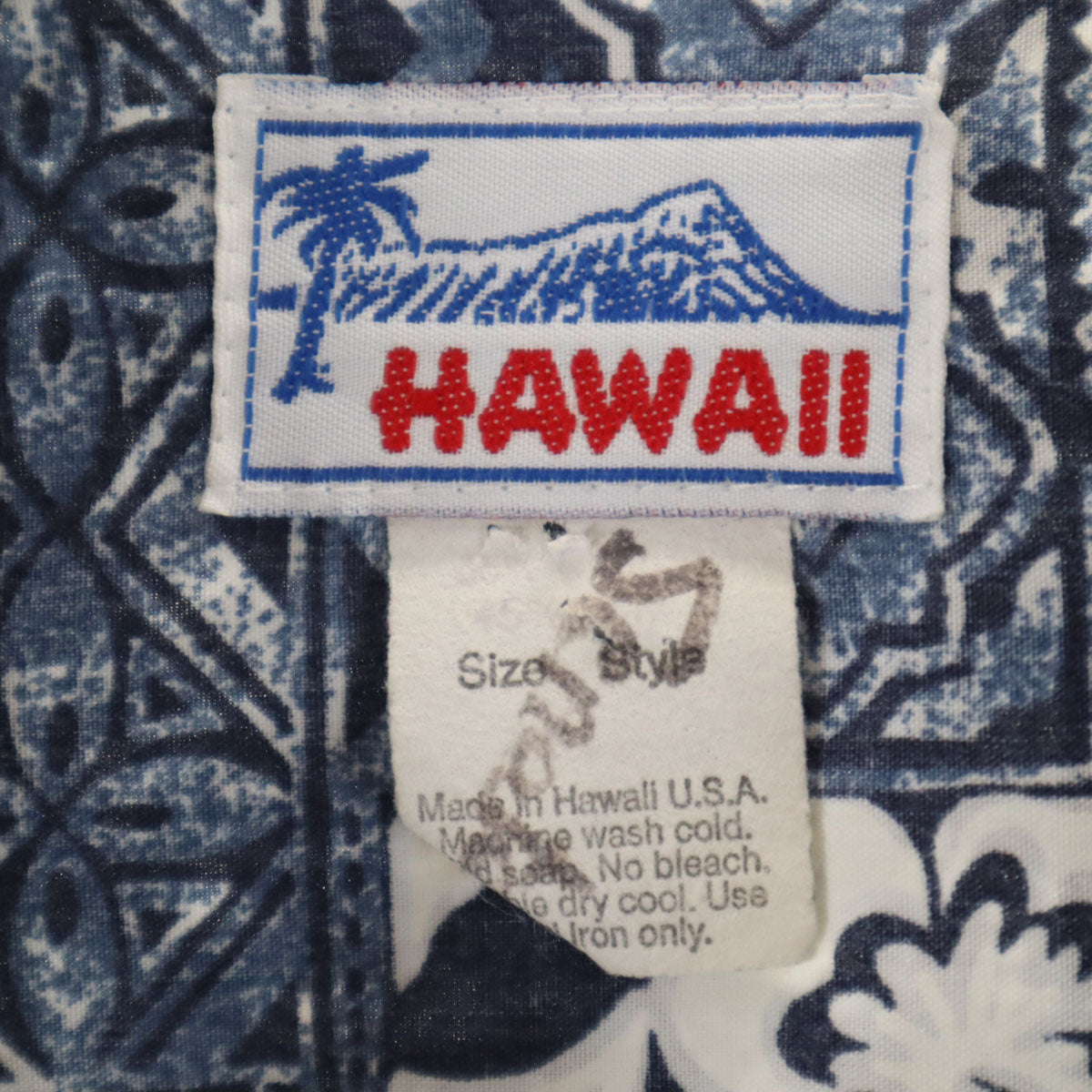 HAWAII 80s 90s USA製 オールド リバースプリント 半袖 アロハシャツ ブルー系 メンズ
