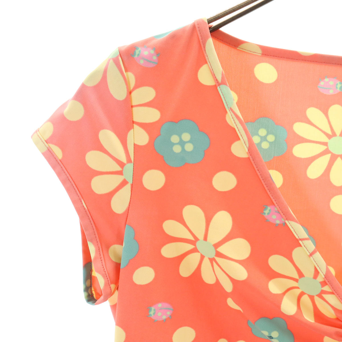 FENDI フェンディ イタリア製 フレンチスリーブ Vネック カットソー 42 オレンジ系 レディース