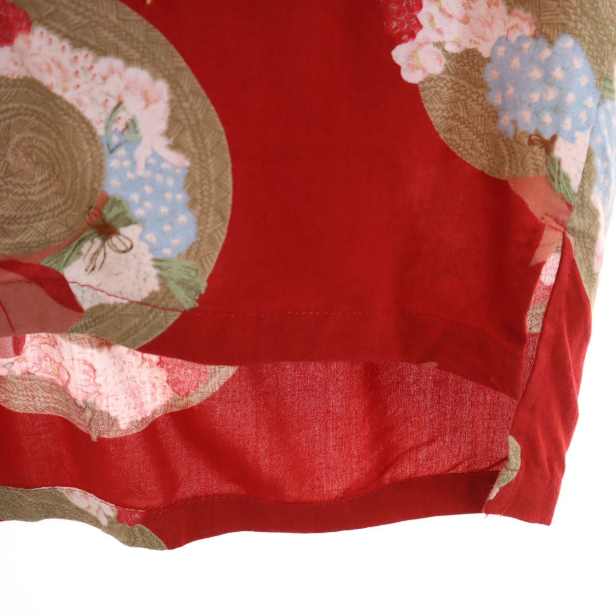 PINK HOUSE ピンクハウス 麦わら帽子柄 半袖 オープンカラーシャツ レッド レディース