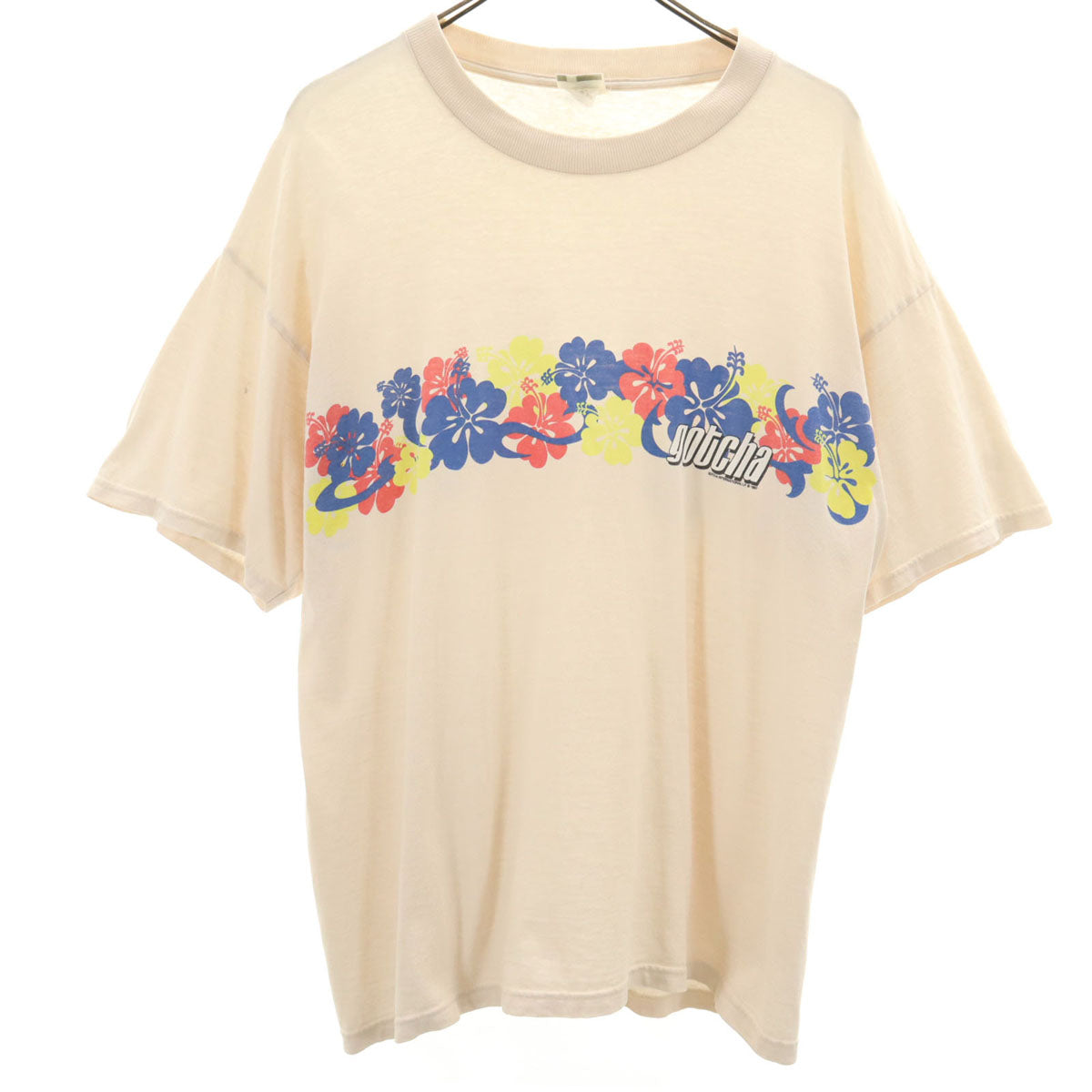 GOTCHA ガッチャ 90s オールド 花柄 プリント 半袖 Tシャツ L アイボリー メンズ
