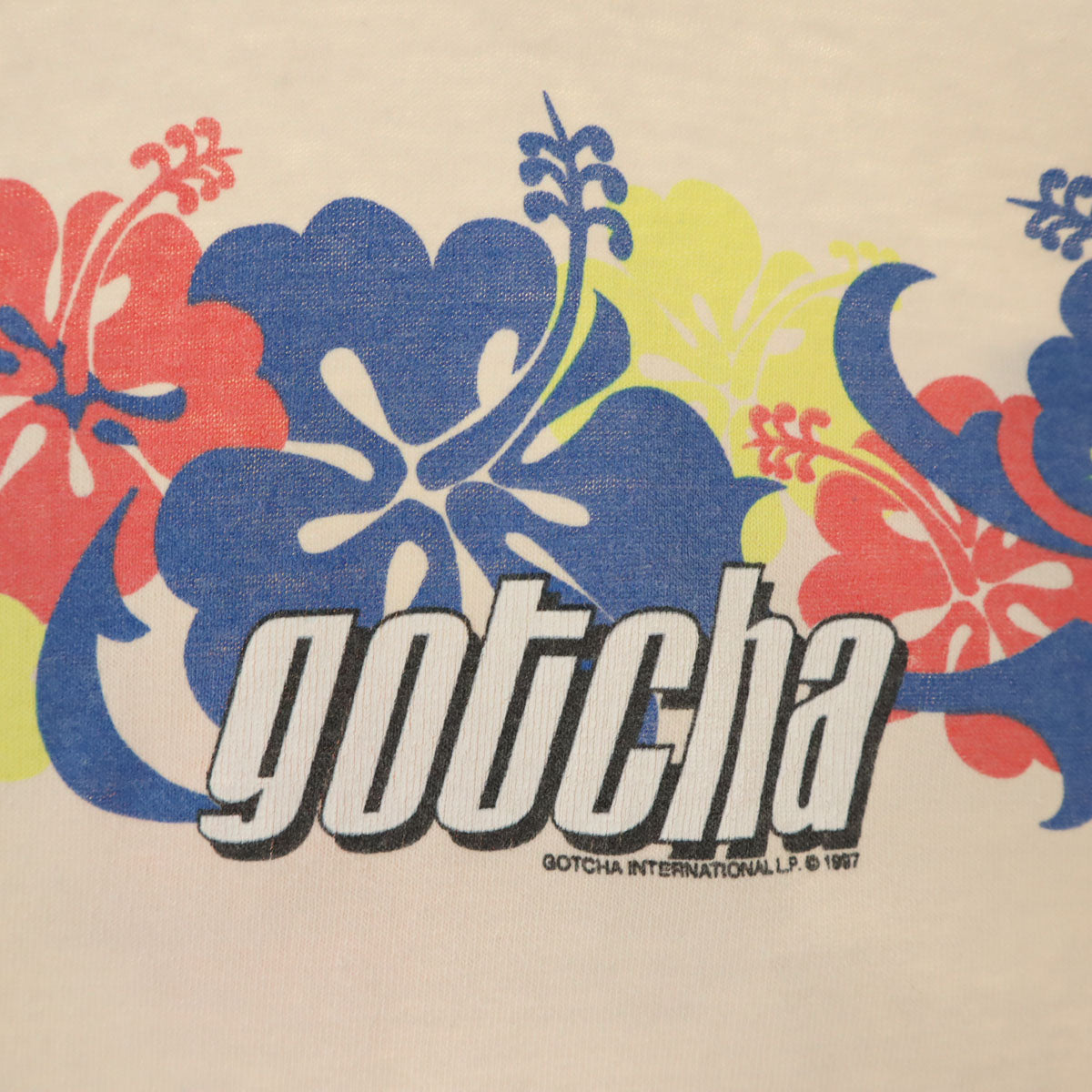 GOTCHA ガッチャ 90s オールド 花柄 プリント 半袖 Tシャツ L アイボリー メンズ